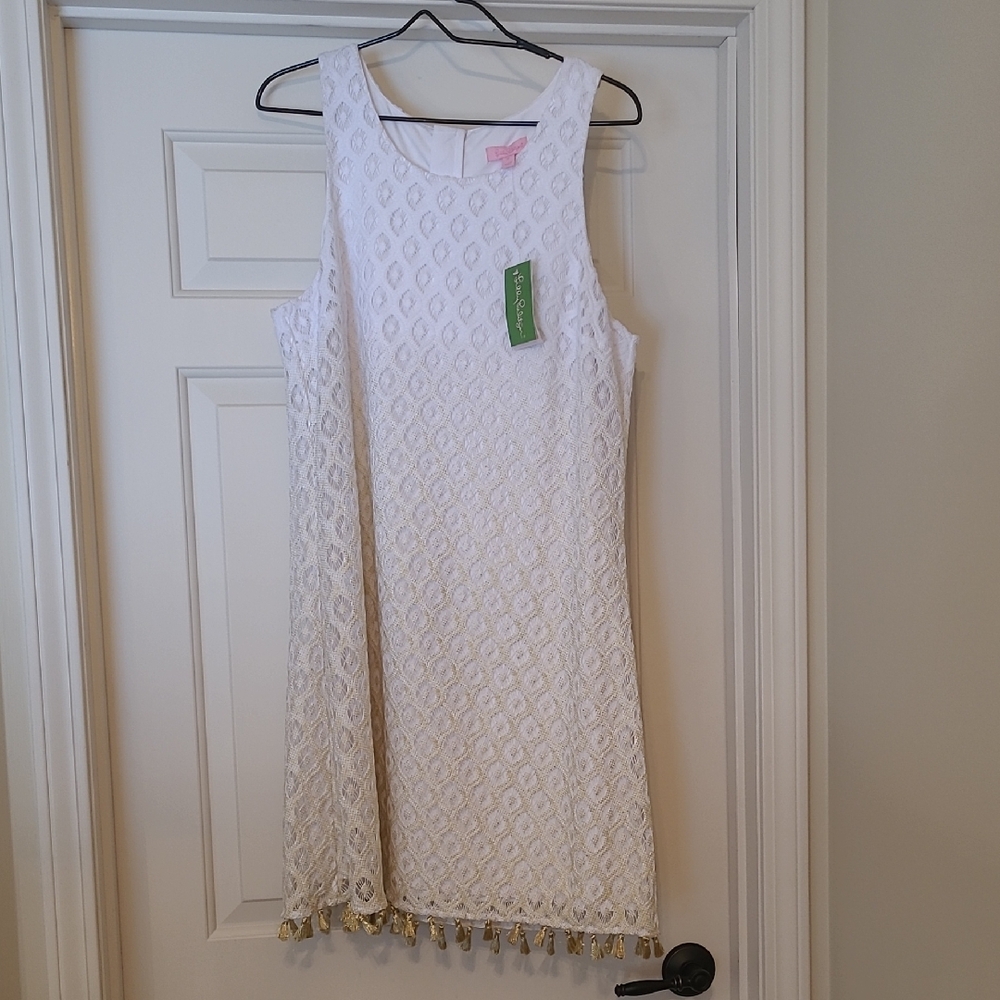 🤍 NWT Lilly Pulitzer White Gold Marquette Shift XL